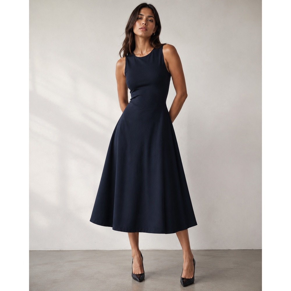 T by Alexander Wang Navy Blue Sleeveless A-Line Midi Dress Size 4